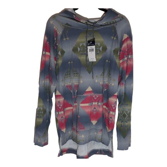 NWT Chaps Hoodie Shirt Womens‎ Aztec Tribal Print Thermal Weave Large - Picture 1 of 8